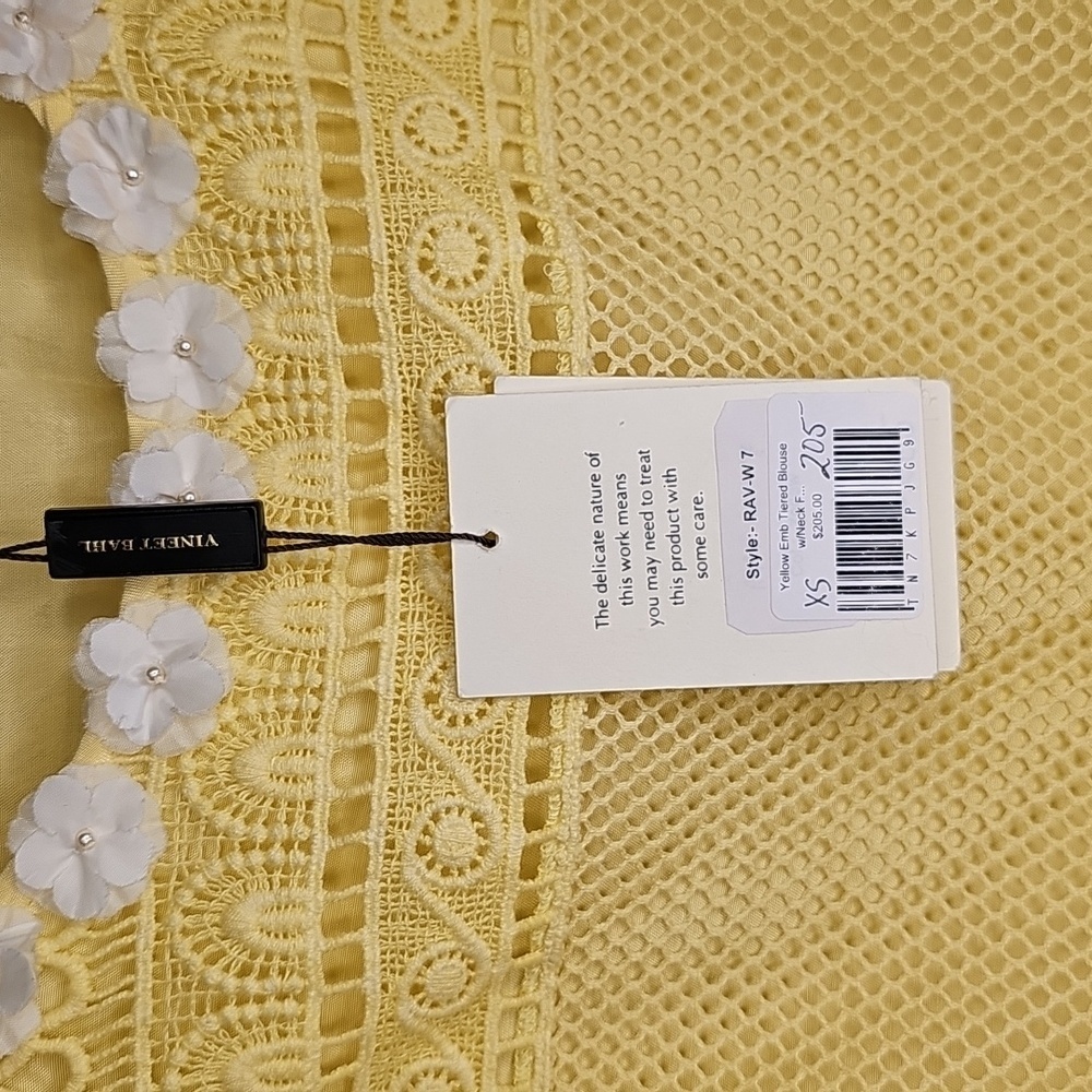 Vineet Bahl Womens Embroidered Yellow Mesh Tiered Blouse Boho XS - Picture 7 of 7